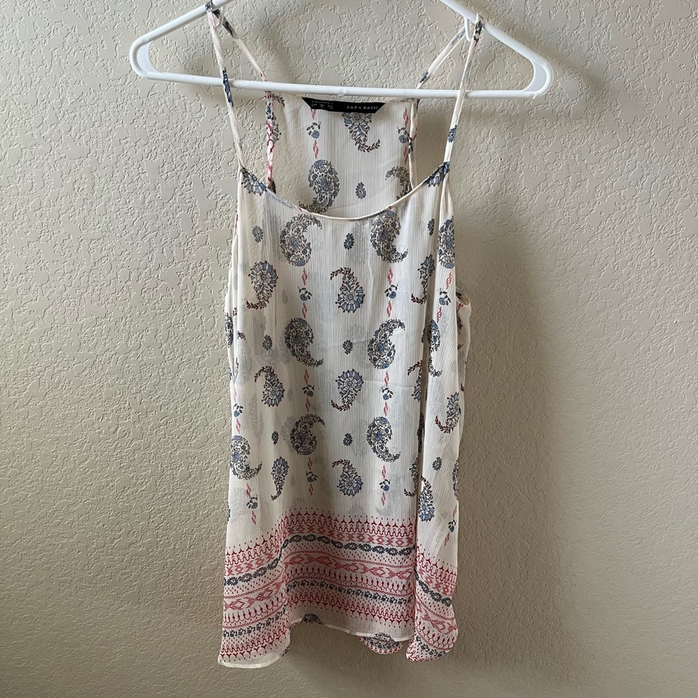 Zara Woman Women’s Cream Sheer Summer Top Paisley Print Size M